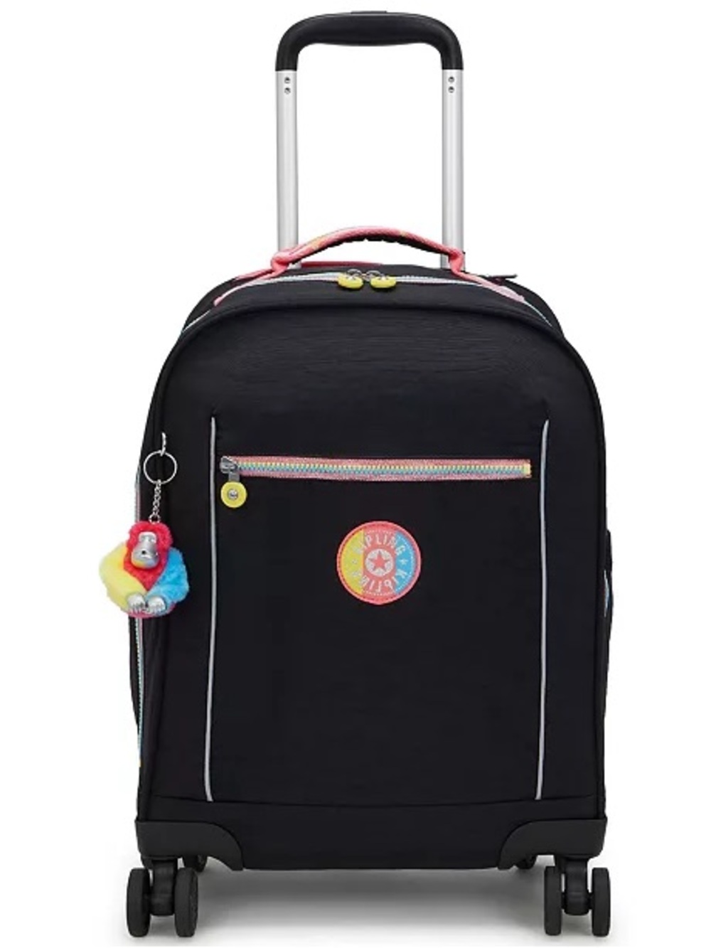 Kipling❤️🔥 Mese Rolling Backpack Black Rolling Suitcase Rainbow Zipper Accents